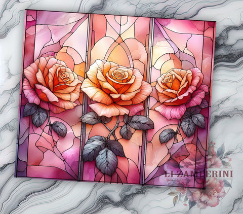 Stained Glass Rose 20oz Tumbler Wrap PNG, Fall Floral Tumbler Png, Straight & Tapered Tumbler Wrap, Instant Digital Download Sublimation Li Zamperini 