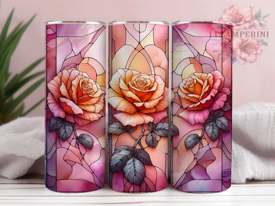 Stained Glass Rose 20oz Tumbler Wrap PNG, Fall Floral Tumbler Png, Straight & Tapered Tumbler Wrap, Instant Digital Download Sublimation Li Zamperini 