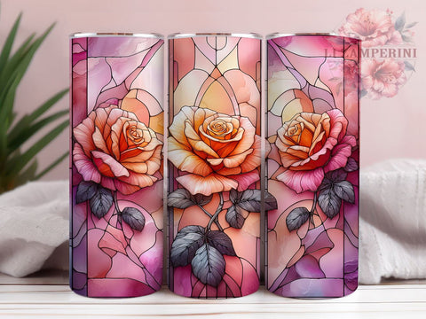 Stained Glass Rose 20oz Tumbler Wrap PNG, Fall Floral Tumbler Png, Straight & Tapered Tumbler Wrap, Instant Digital Download Sublimation Li Zamperini 