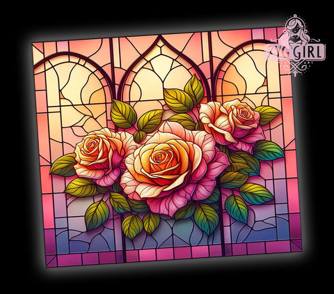 Stained Glass Rose 20oz Tumbler Wrap Sublimation Design, Straight Tapered Tumbler Wrap, Fall Floral Tumbler Png, Instant Digital Download Sublimation SvggirlplusArt 