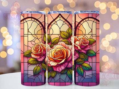 Stained Glass Rose 20oz Tumbler Wrap Sublimation Design, Straight Tapered Tumbler Wrap, Fall Floral Tumbler Png, Instant Digital Download Sublimation SvggirlplusArt 