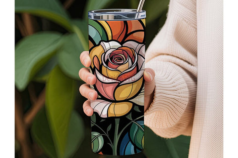 Stained Glass Rose 20oz Tumbler Wrap Sublimation DesignSVG 