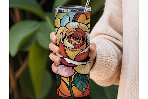 Stained Glass Rose 20oz Tumbler Wrap Sublimation DesignSVG 