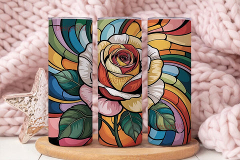 Stained Glass Rose 20oz Tumbler Wrap Sublimation DesignSVG 