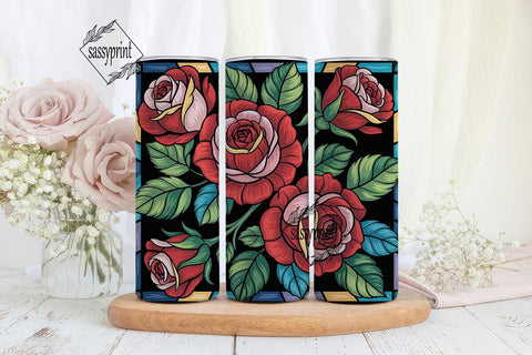 Stained Glass Rose 20oz Tumbler Wrap Sublimation sassyprint 