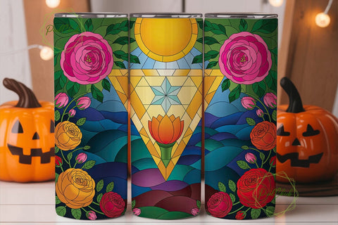 Stained Glass Rose Sacred Geo Tumbler Sublimation PixelChick 