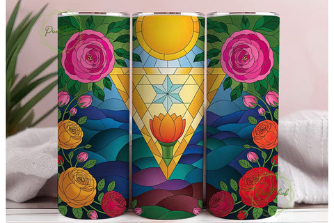 Stained Glass Rose Sacred Geo Tumbler Sublimation PixelChick 