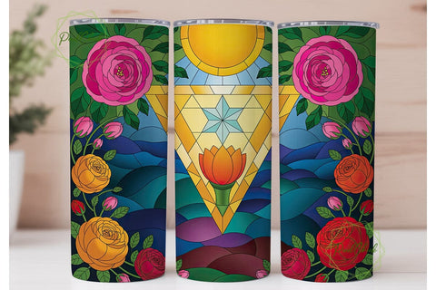 Stained Glass Rose Sacred Geo Tumbler Sublimation PixelChick 