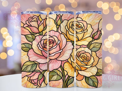 Stained Glass Roses 20oz Tumbler, Rose Motif, Glass Accent, Stained Theme, Glow Art Design, Elegant Flair, Sublimation Wrap, 20oz Tumbler Sublimation SvggirlplusArt 