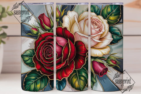 Stained Glass Roses 20oz Tumbler Wrap Sublimation sassyprint 