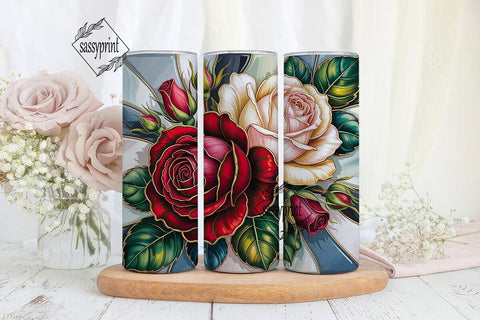 Stained Glass Roses 20oz Tumbler Wrap Sublimation sassyprint 