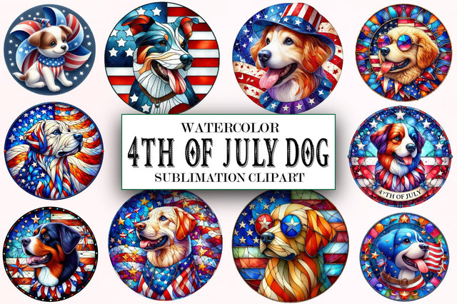 Stained Glass Round 4th of July Dog Clipart Sublimation SVGista 