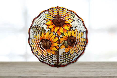 Stained Glass Rust Sunflower Flowers Wind Spinner Bundle Sublimation Regulrcrative 