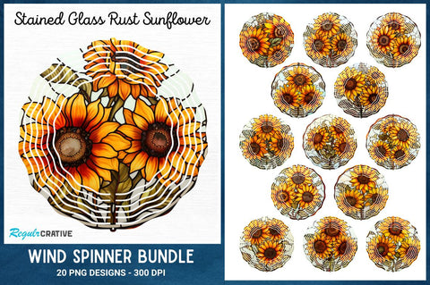 Stained Glass Rust Sunflower Flowers Wind Spinner Bundle Sublimation Regulrcrative 