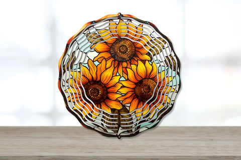 Stained Glass Rust Sunflower Flowers Wind Spinner Bundle Sublimation Regulrcrative 