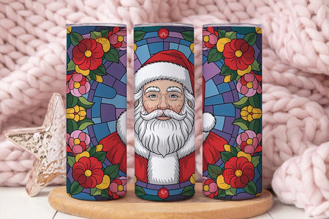 Stained Glass Santa 20oz Tumbler Wrap Sublimation DesignSVG 