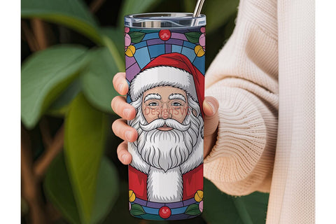 Stained Glass Santa 20oz Tumbler Wrap Sublimation DesignSVG 