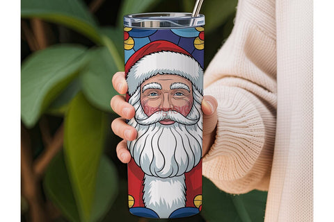 Stained Glass Santa 20oz Tumbler Wrap Sublimation DesignSVG 