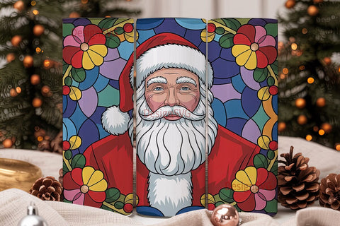 Stained Glass Santa 20oz Tumbler Wrap Sublimation DesignSVG 