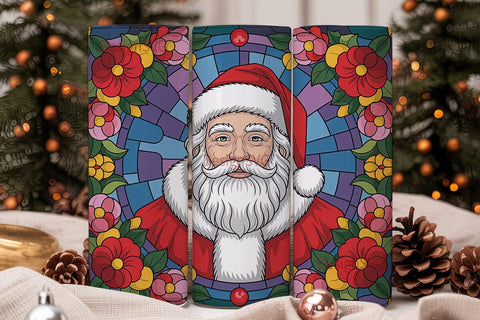 Stained Glass Santa 20oz Tumbler Wrap Sublimation DesignSVG 