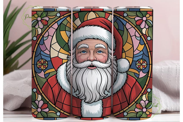 Stained Glass Santa 20oz Tumbler Wrap Sublimation PixelChick 