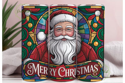 Stained Glass Santa 20oz Tumbler Wrap Sublimation PixelChick 