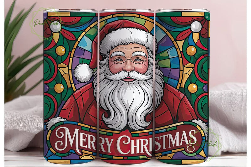 Stained Glass Santa 20oz Tumbler Wrap Sublimation PixelChick 