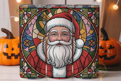 Stained Glass Santa 20oz Tumbler Wrap Sublimation PixelChick 