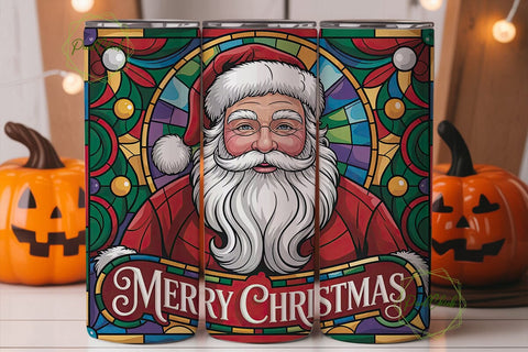 Stained Glass Santa 20oz Tumbler Wrap Sublimation PixelChick 
