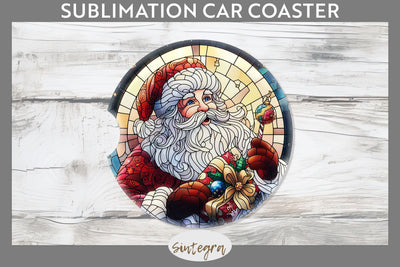 Stained Glass Santa Claus Car Coaster Sublimation Sublimation Sintegra 