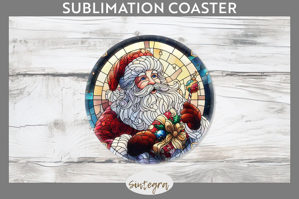 Stained Glass Santa Claus Round Coaster Sublimation - So Fontsy