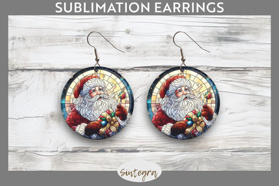 Stained Glass Santa Claus Round Earrings Sublimation Sublimation Sintegra 