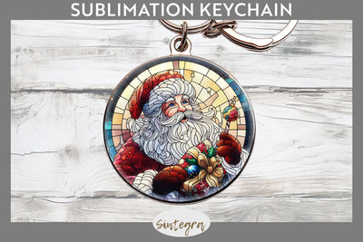 Stained Glass Santa Claus Round Keychain Sublimation Sublimation Sintegra 