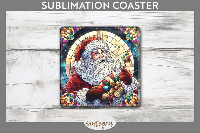 Stained Glass Santa Claus Square Coaster Sublimation Sublimation Sintegra 