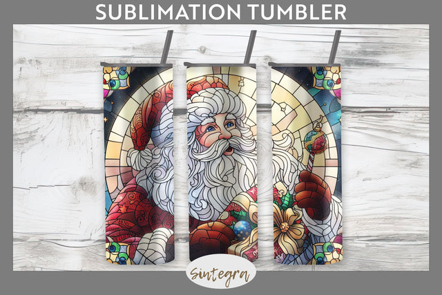Stained Glass Santa Claus Tumbler Sublimation 20 oz Skinny Sublimation Sintegra 