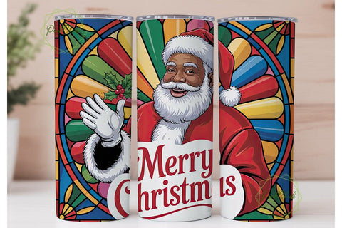 Stained Glass Santa Tumbler Wrap Sublimation PixelChick 