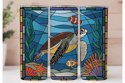 Stained Glass Sea Turtle 20oz Tumbler Sublimation PixelChick 