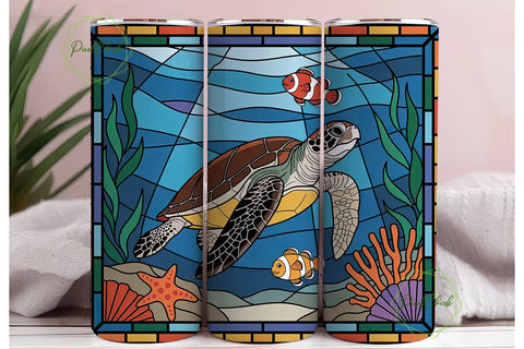 Stained Glass Sea Turtle 20oz Tumbler Sublimation PixelChick 