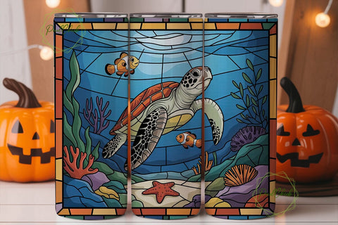 Stained Glass Sea Turtle 20oz Tumbler Sublimation PixelChick 