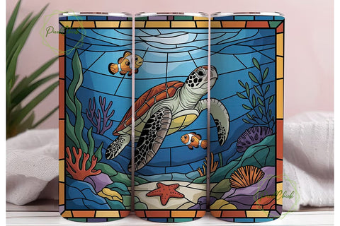Stained Glass Sea Turtle 20oz Tumbler Sublimation PixelChick 