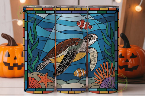 Stained Glass Sea Turtle 20oz Tumbler Sublimation PixelChick 