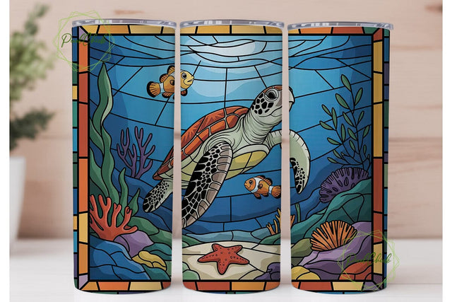 Stained Glass Sea Turtle 20oz Tumbler Sublimation PixelChick 