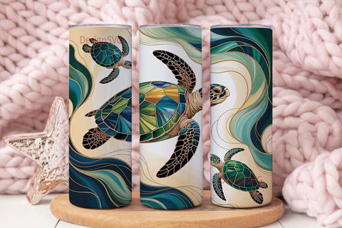 Stained Glass Sea Turtles 20oz Tumbler Sublimation DesignSVG 