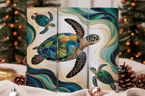 Stained Glass Sea Turtles 20oz Tumbler Sublimation DesignSVG 