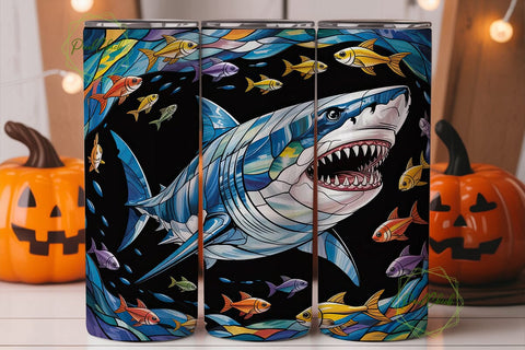 Stained Glass Shark 20oz Tumbler Wrap Sublimation PixelChick 