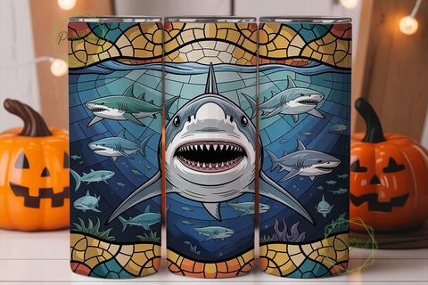 Stained Glass Shark 20oz Tumbler Wrap Sublimation PixelChick 
