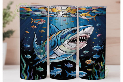 Stained Glass Shark 20oz Tumbler Wrap Sublimation PixelChick 