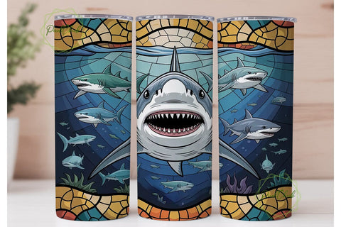 Stained Glass Shark 20oz Tumbler Wrap Sublimation PixelChick 