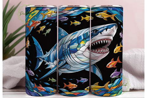 Stained Glass Shark 20oz Tumbler Wrap Sublimation PixelChick 