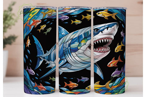 Stained Glass Shark 20oz Tumbler Wrap Sublimation PixelChick 